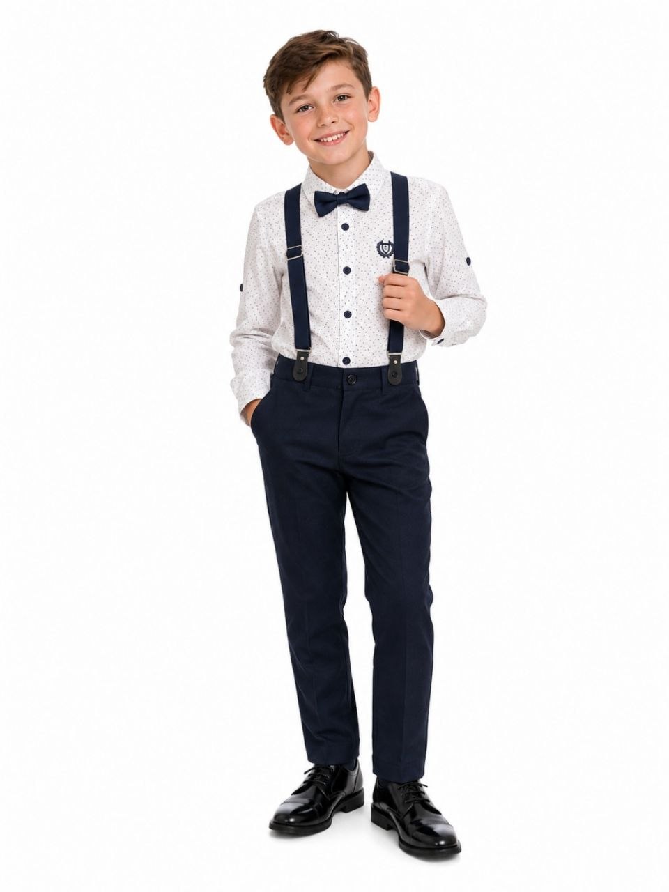Boys Navy Blue Suspender Formal Outfit