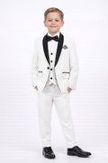 White Boys 5-Piece Formal Suit with Black Shawl Collar - 6 to 14