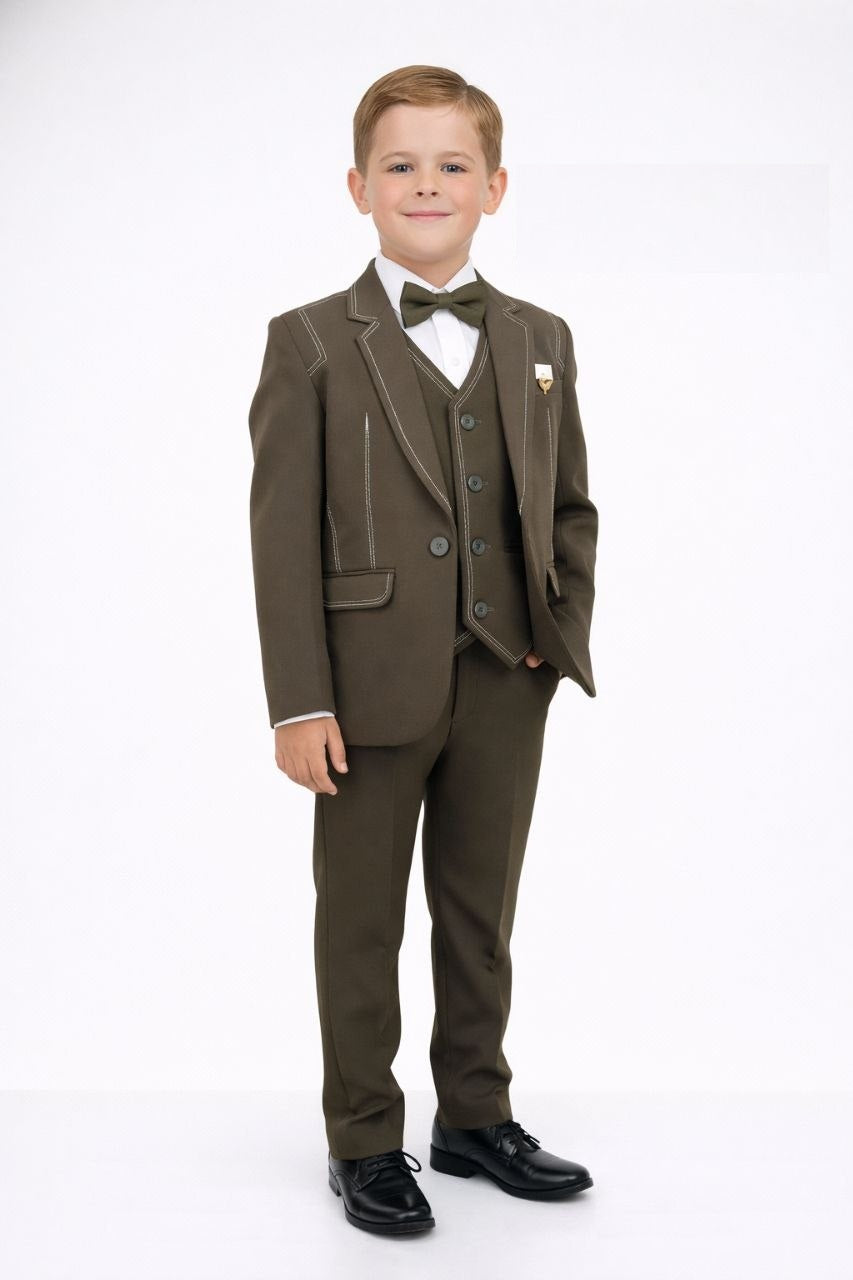 Olive Green Boys Premium  5-Piece Formal Suit 12 to 14