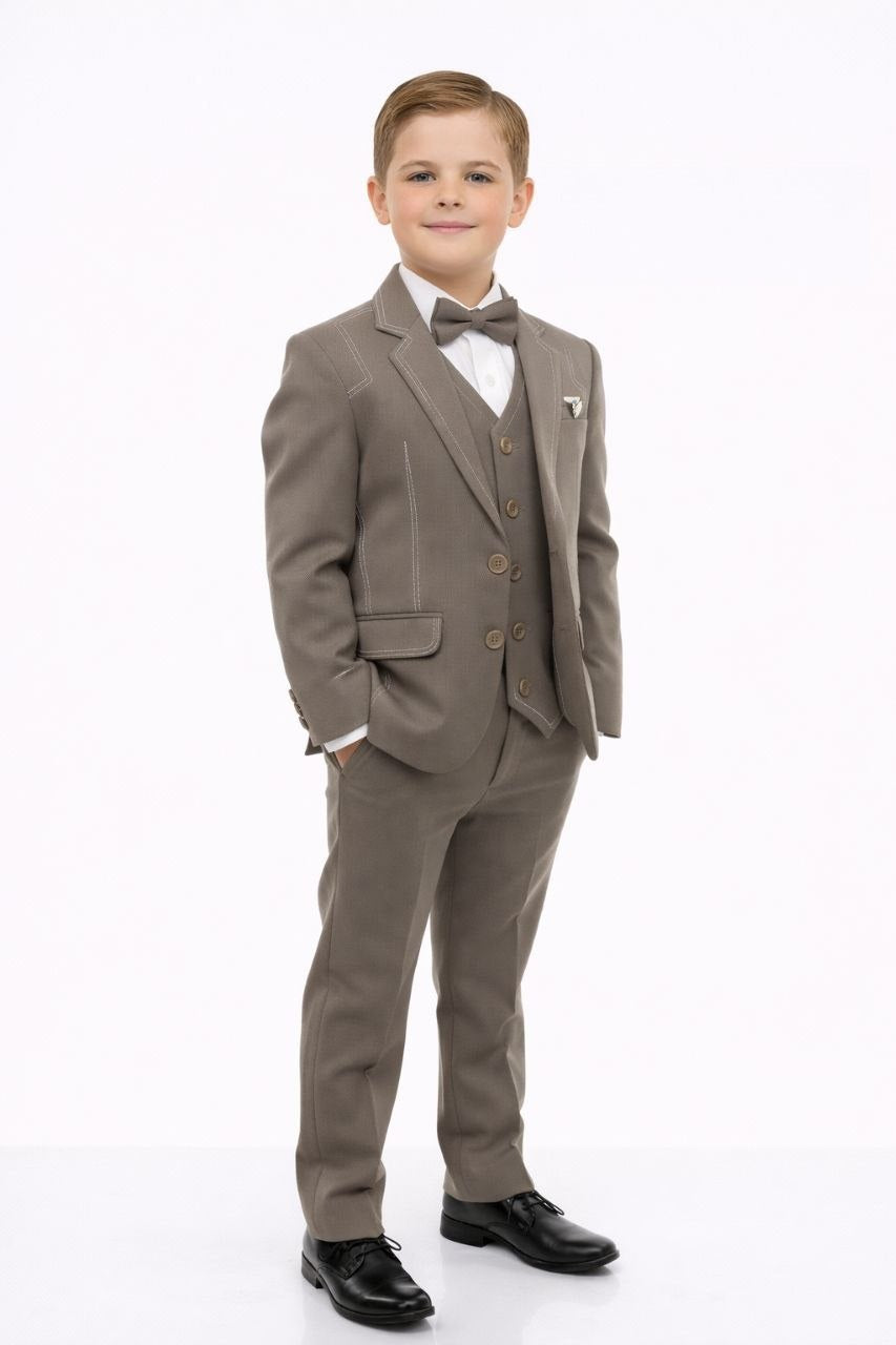 Taupe Grey Boys 5-Piece Formal Suit
