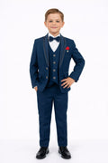 Teal Blue Boys 5-Piece Formal Suit with collar detailing 1 to 14