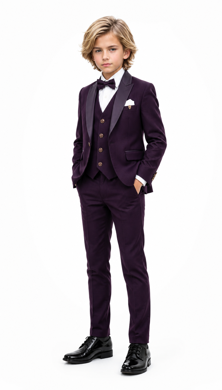 5Royal Wine Purple 5 Piece boys Formal Tuxedo Suit