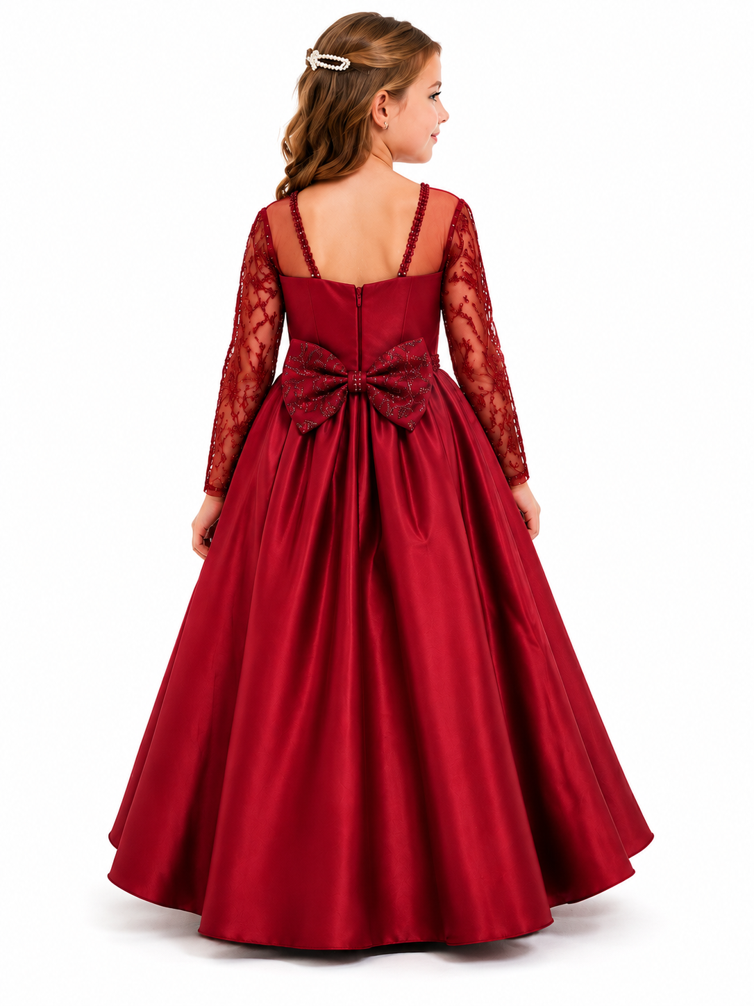 Elegant Ruby Red Princess Dress for Girls