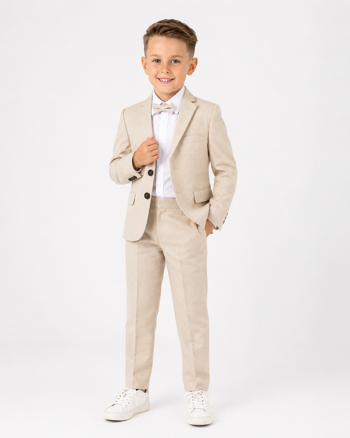 Beige Boys 4 Piece Formal Suit Set