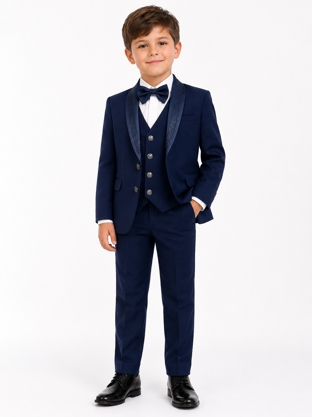 Navy Blue Boys Party Suit with Premium Collar Detail 6 to 10