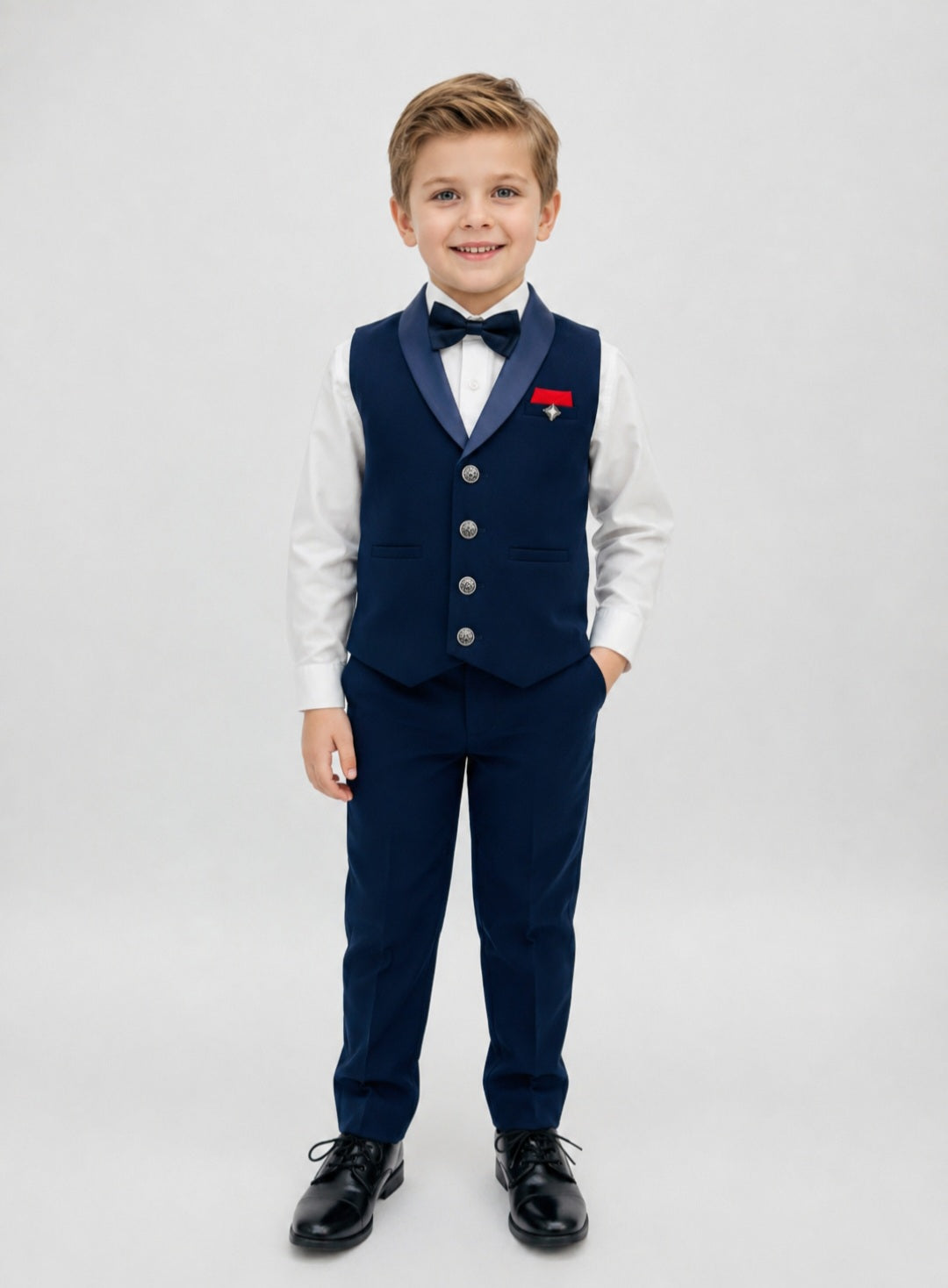 Royal Navy Blue 4 piece Boys Formal Vest suit Set