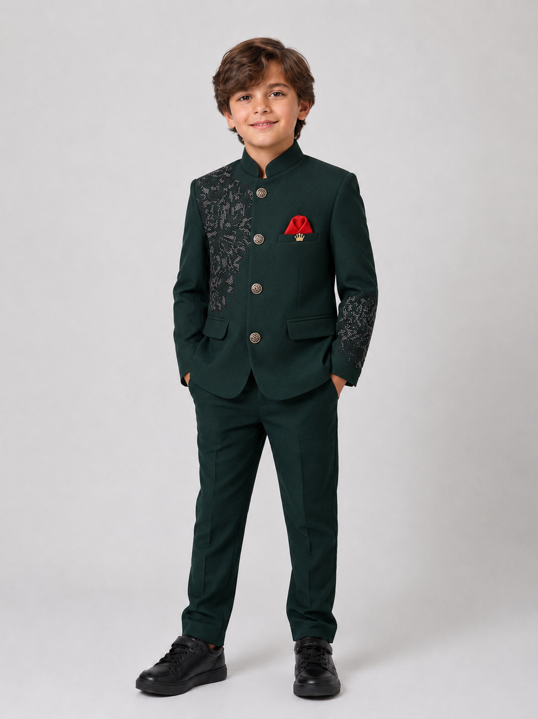 Green Boys Indo Western Jodhpuri Suit