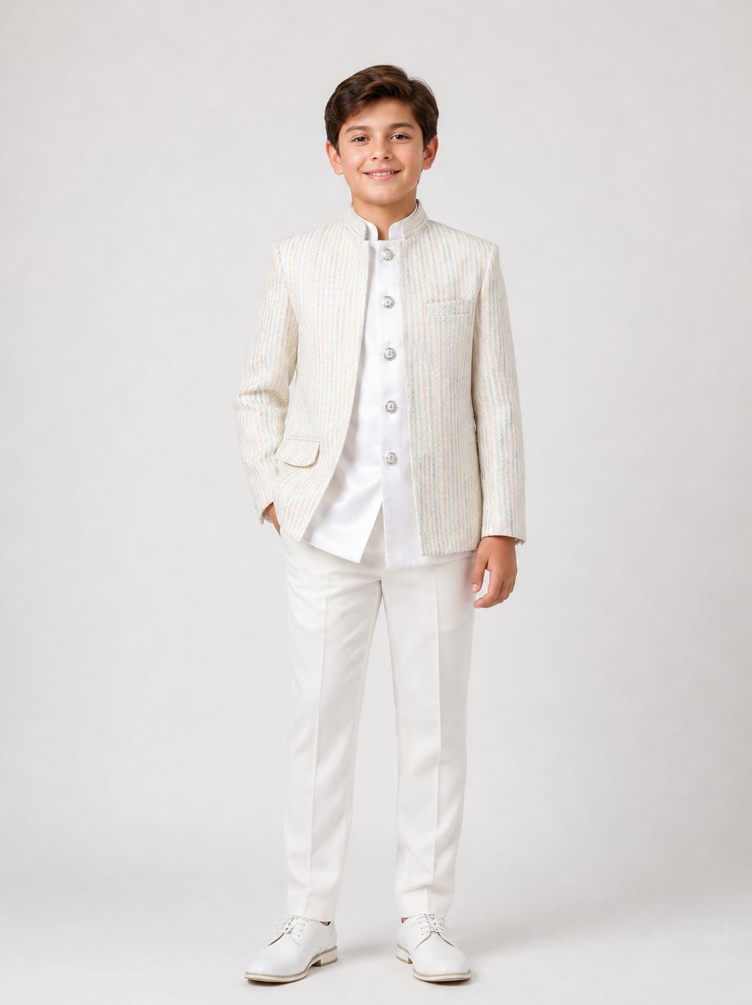 Classic White Boys Indo-Western jodhpuri Suit